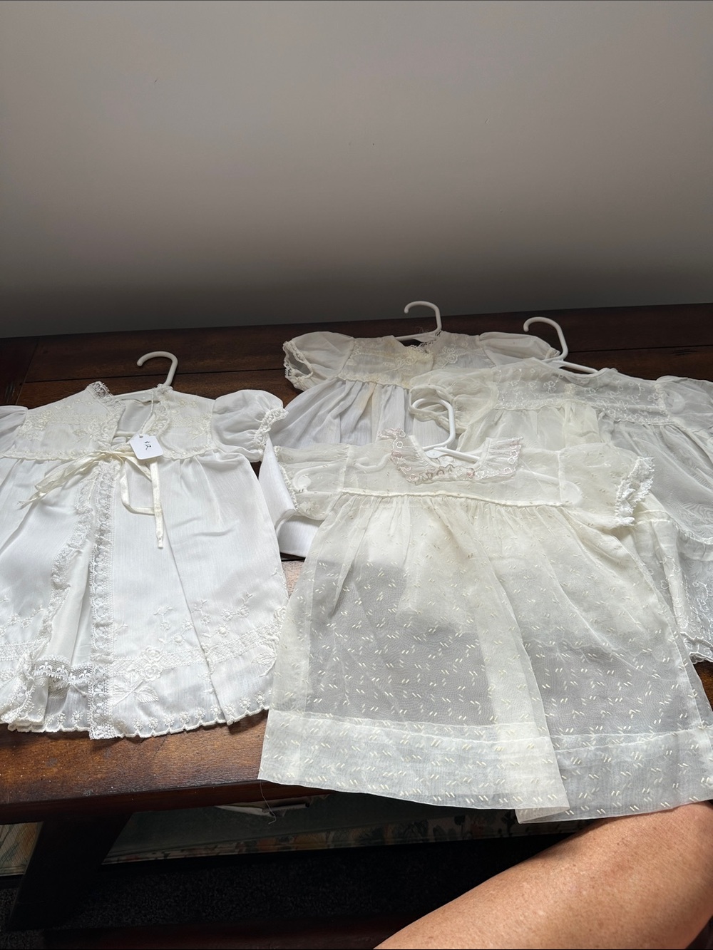 Classic Ivory Baby Dress Top - Delicate Lace & Sheer Overlay. 3 dresses 1 cover